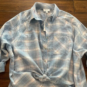Heyson Lightweight Blue Plaid flannel Oversized Shirt size Small